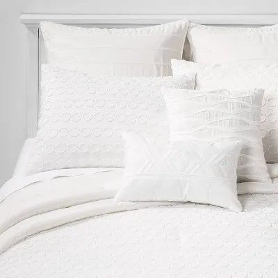 New - Threshold 8-Piece Jacquard Comforter Set Clipped Dot Design, White, King