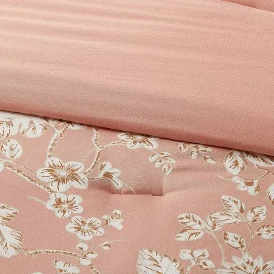 New - Threshold Comforter Set Sateen Traditional Floral OEKO-TEX, Light Pink, King