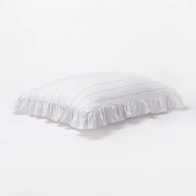 New - Threshold Studio McGee Cotton Slub Comforter Set Ruffle Accents White/Khaki King