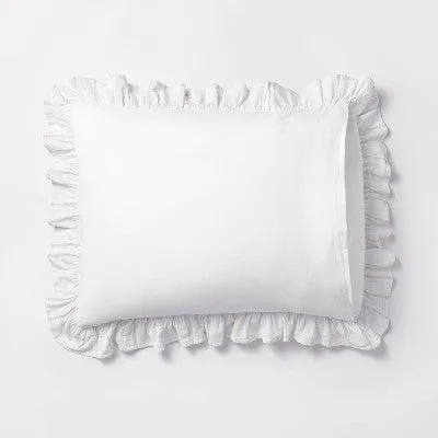 New - Threshold Studio McGee Cotton Slub Comforter Set Ruffle Accents White/Khaki King