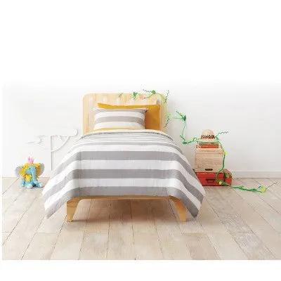 New - Twin Rugby Stripe Cotton Comforter Set Gray - Pillowfort