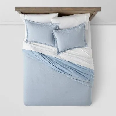 New - Twin/Twin Extra Long Cotton Linen Chambray Duvet Cover & Sham Set Blue - Threshold