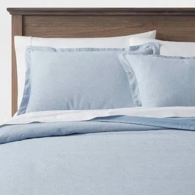 New - Twin/Twin Extra Long Cotton Linen Chambray Duvet Cover & Sham Set Blue - Threshold