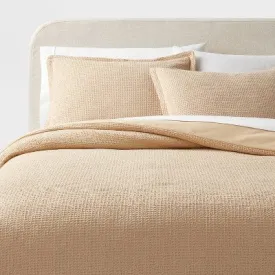 New - Twin/Twin Extra Long Washed Waffle Weave Duvet Cover and Sham Set Wheat - Threshold