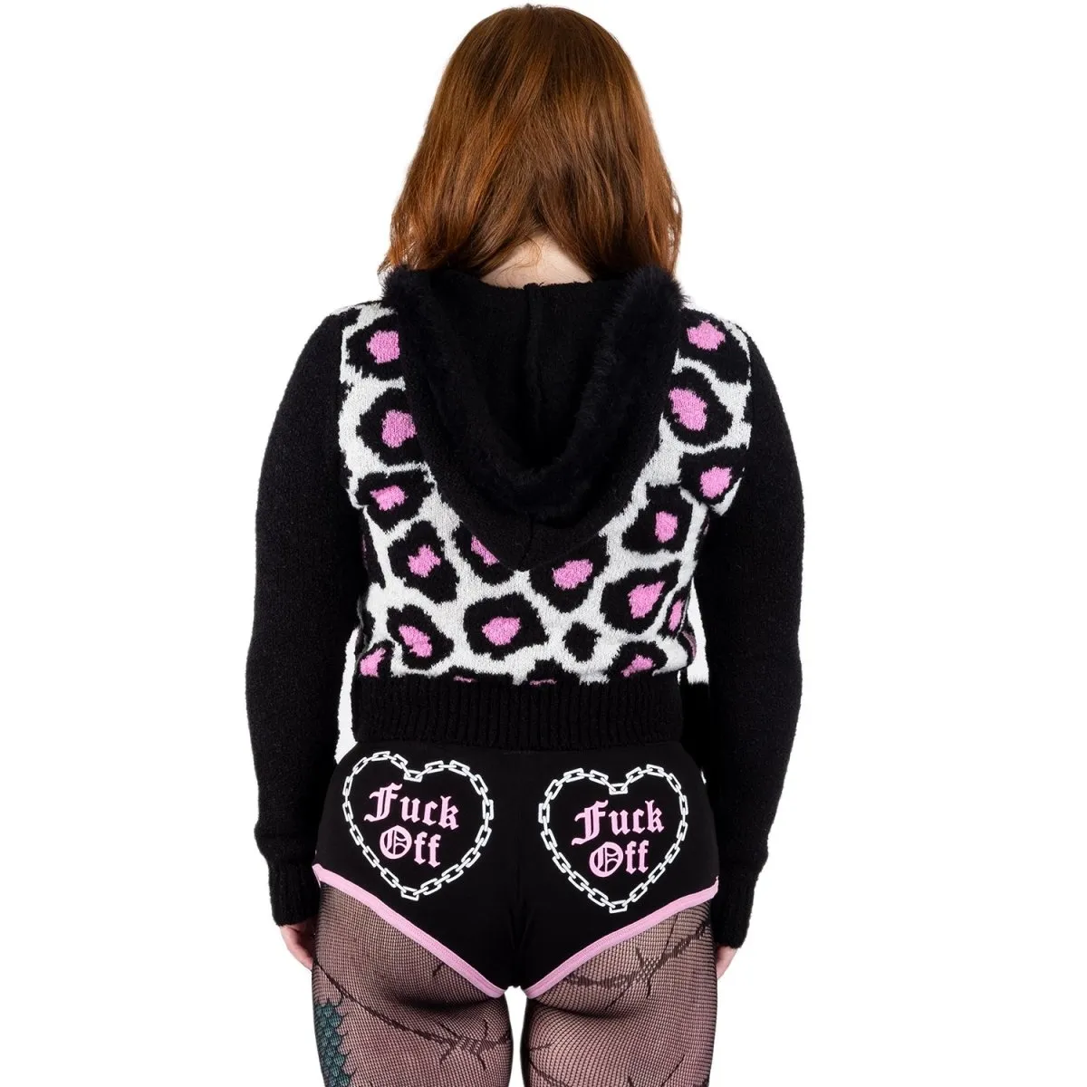 Pink Leopard Print Zip Up Sweater