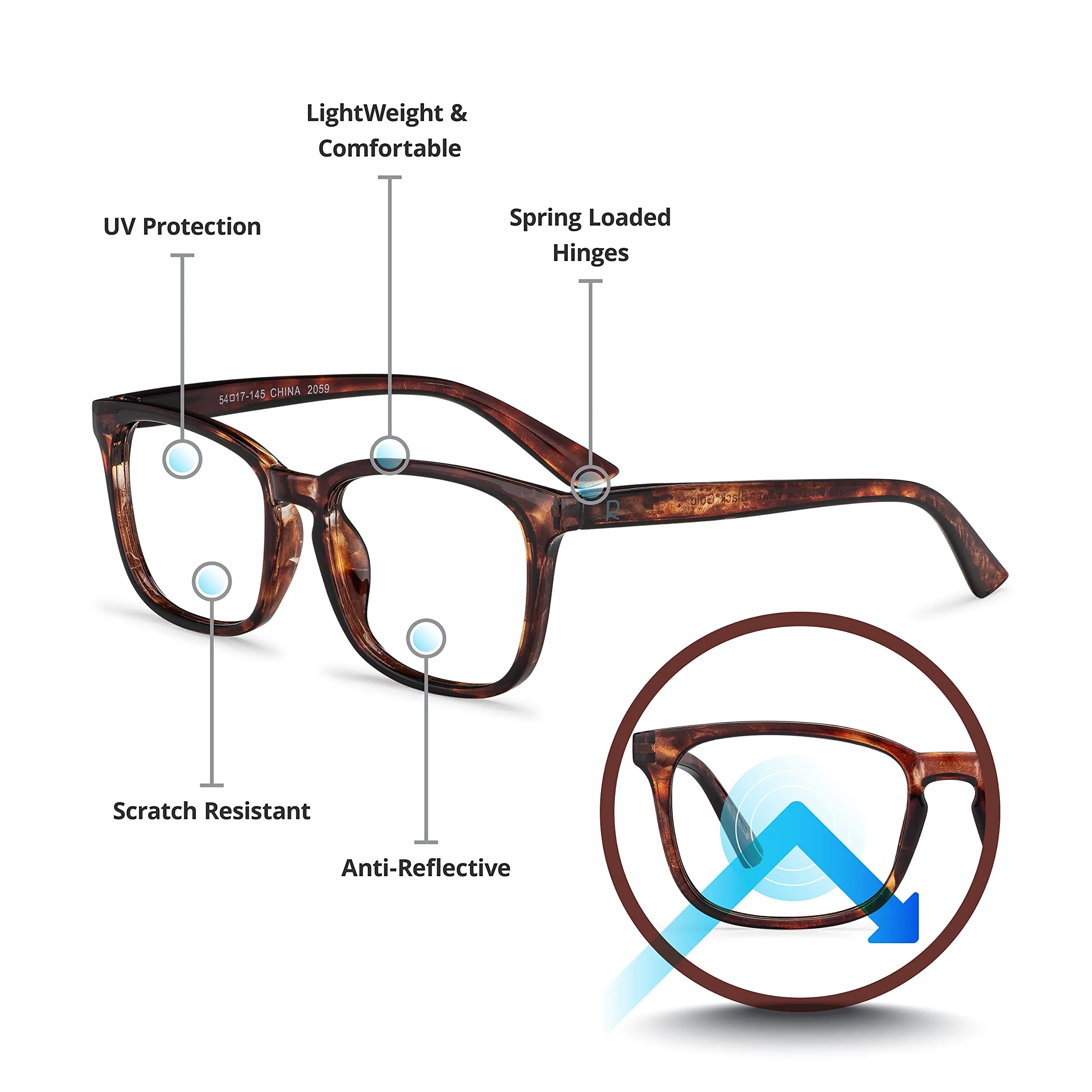 Readerest Blue Light Blocking Reading Glasses (Bourbon Tortoise, 0.25 Magnification