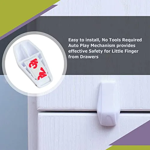 Safe-O-Kid- Drawer Door Guard/Lock- White (Pack of 4)