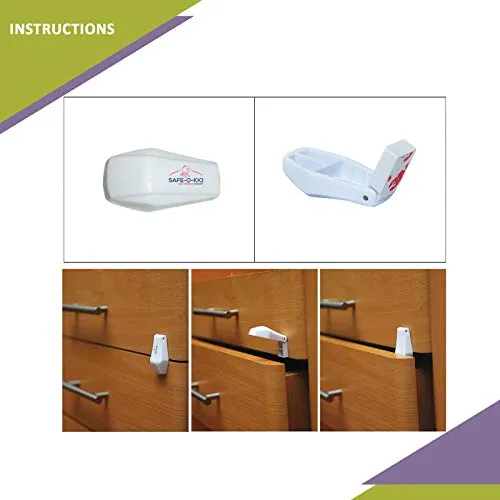 Safe-O-Kid- Drawer Door Guard/Lock- White (Pack of 4)