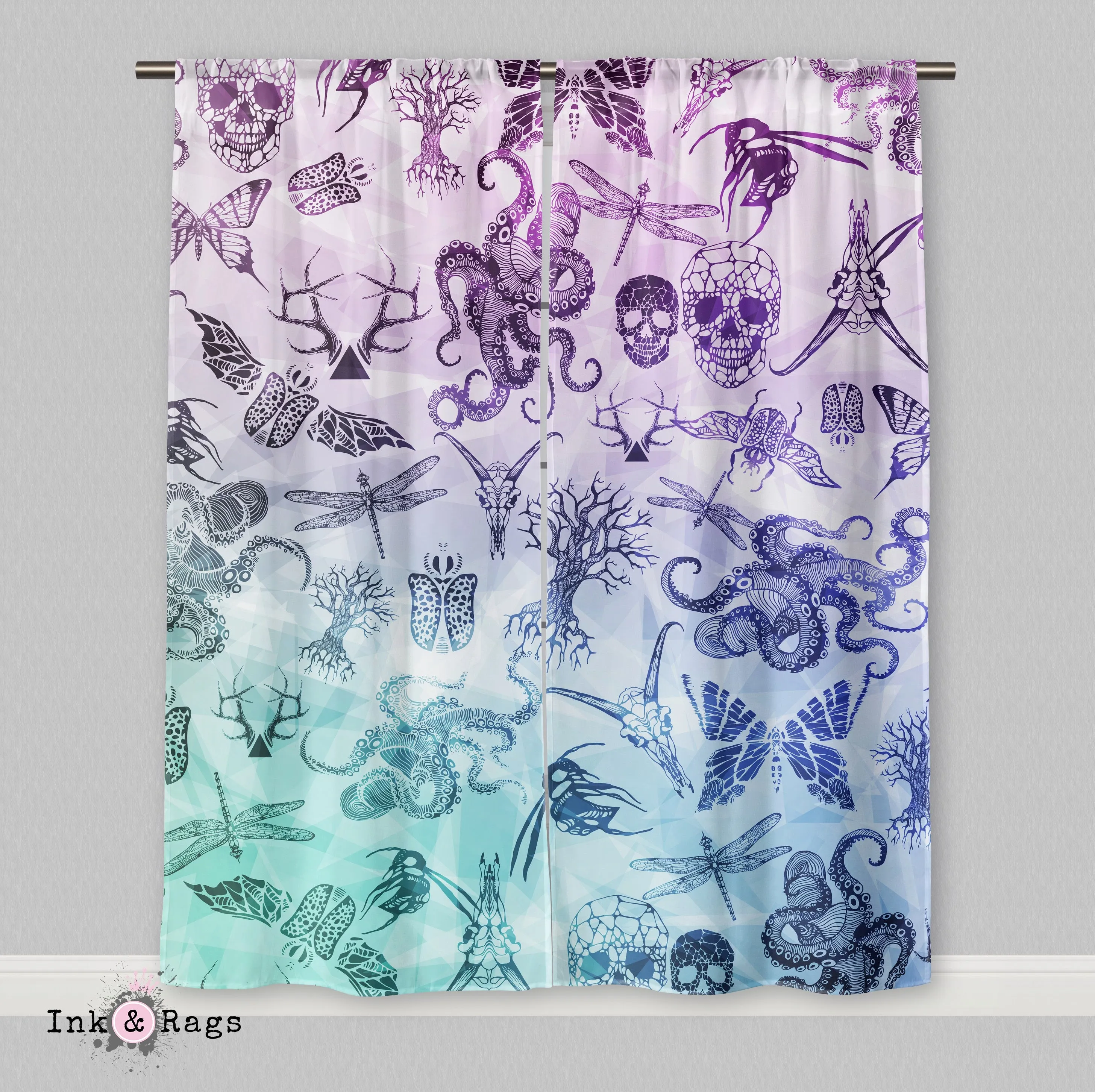 Watercolor Octo Skull and More Curtains