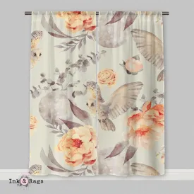 Watercolor Owl Moon and Rose Curtains