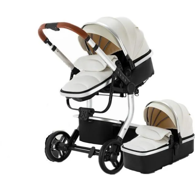 White Upgraded Luxury 3-in-1 Baby Stroller